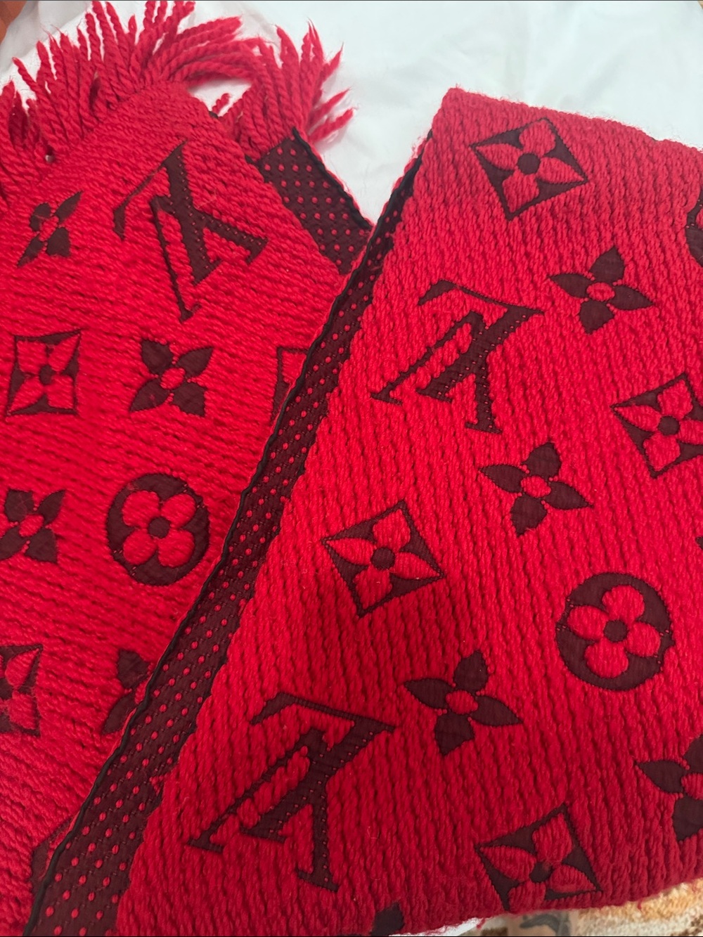 Louis Vuitton Red and Black Monogram Knit Scarf
